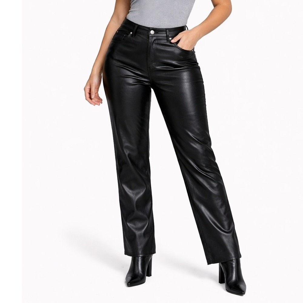 7 For All Mankind Black Faux Leather Straight Leg Pants Women's Large Vegan Chic